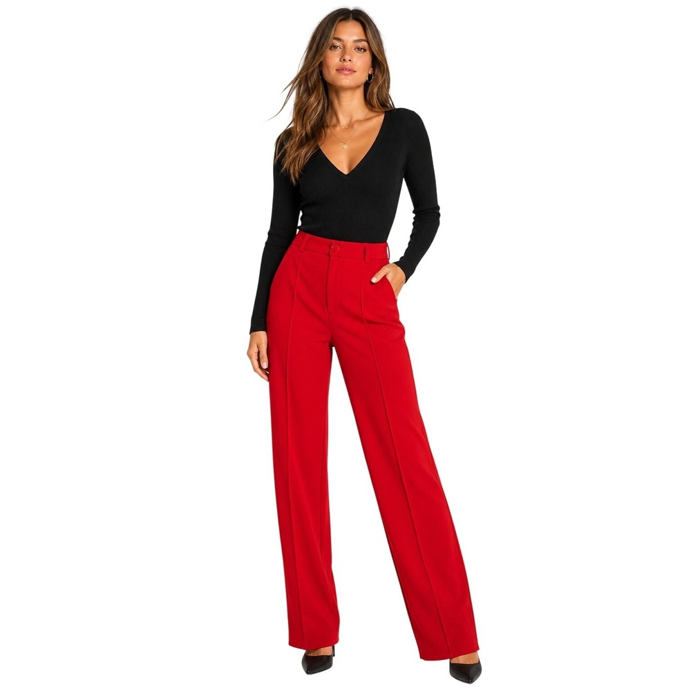Sincerely Jules Red Dress Pants Women M High Rise Stretch Trousers